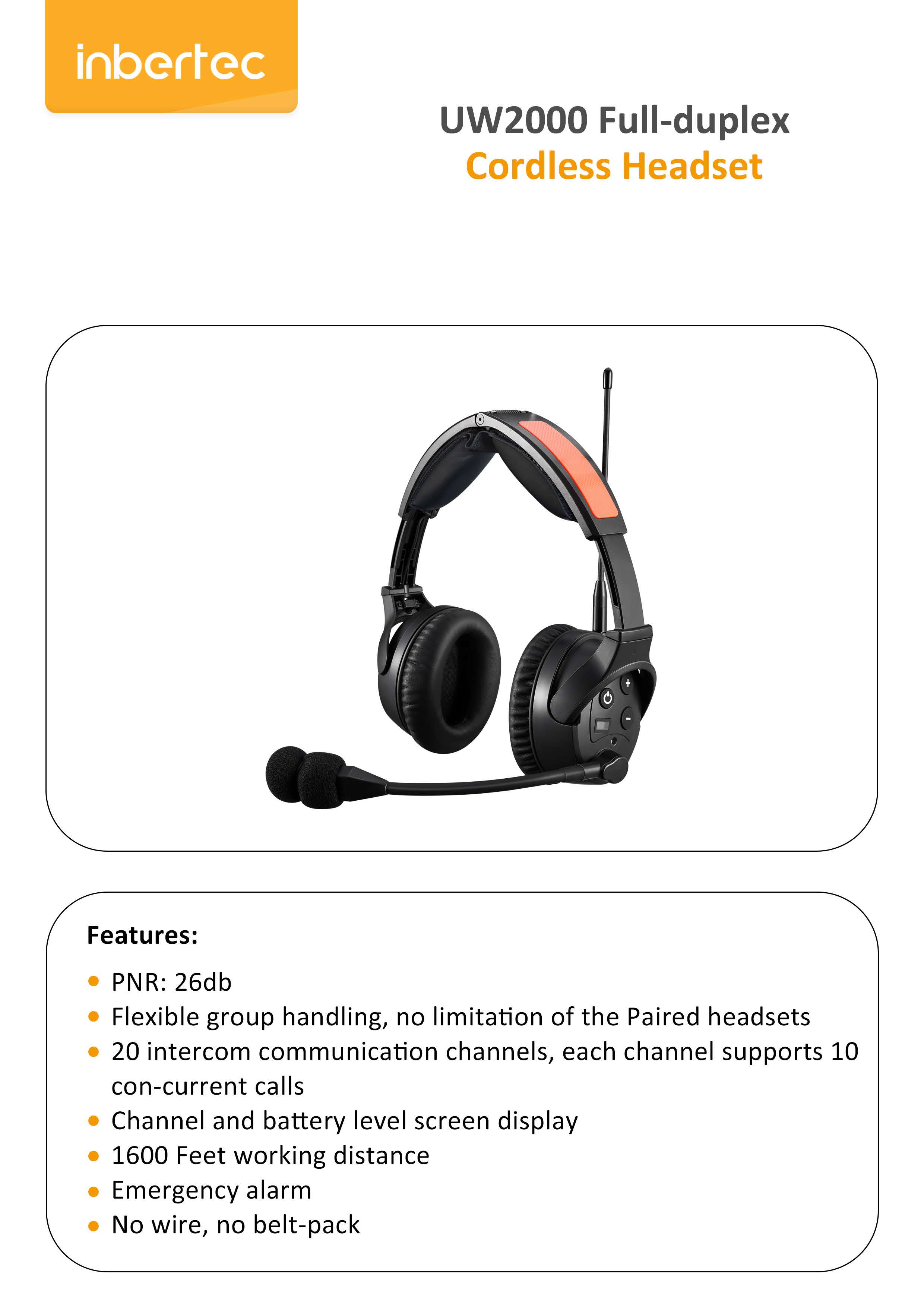 UW2000 Full-duplex Cordless Headset