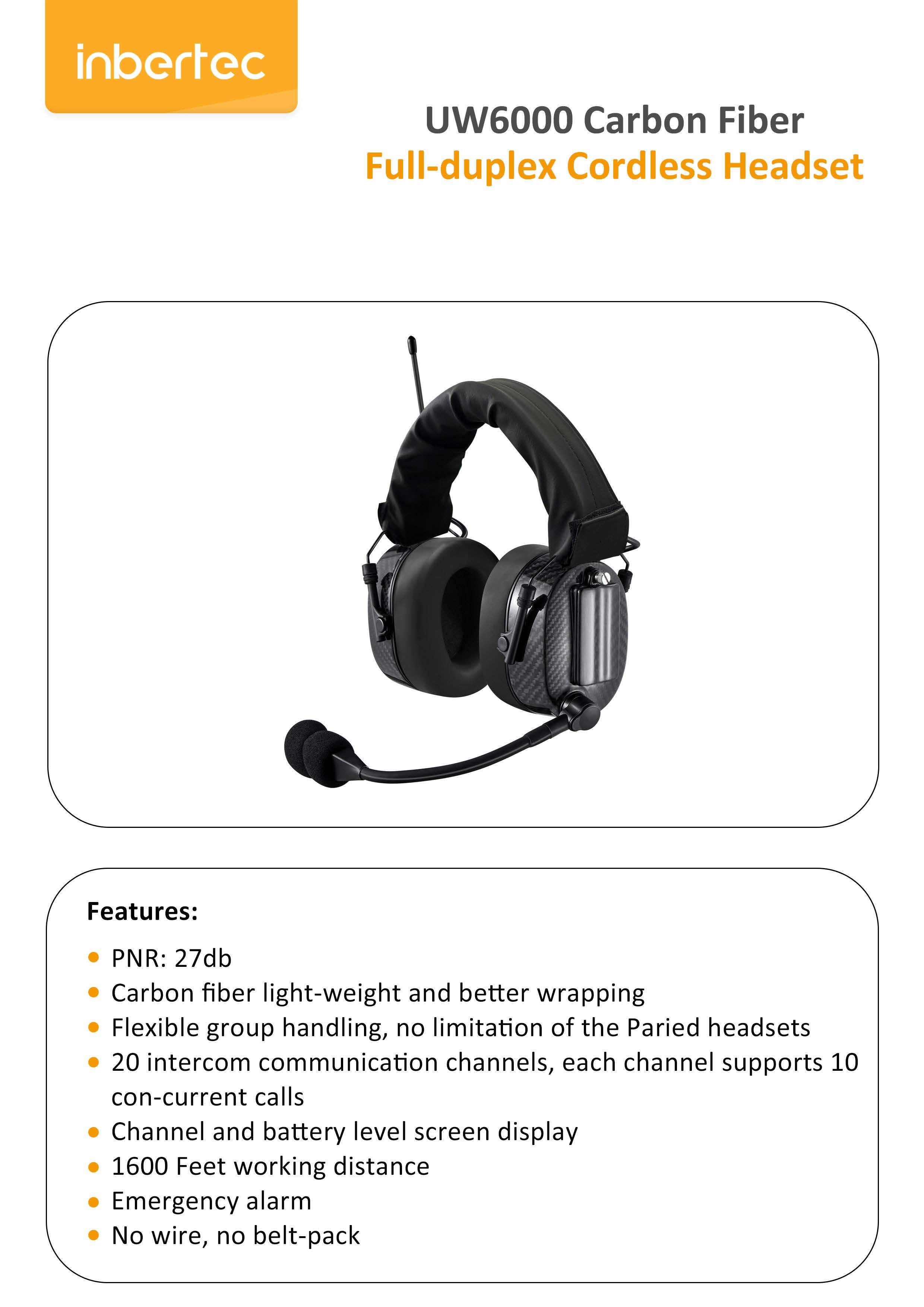 UW6000 Carbon Fiber Full-duplex Cordless Headset